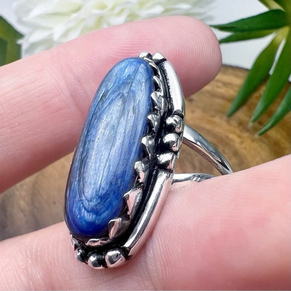 Blue Kyanite Ring Size 8 Sterling Silver 925 Vintage Southwest Style - Picture 3 of 9